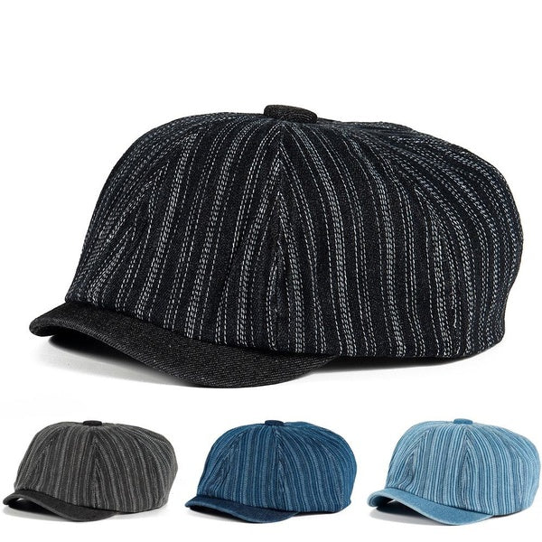 Béret rayé en coton lavé de haut niveau pour femmes et hommes, casquettes plates à 8 panneaux, chapeaux octogonaux d'artiste peintre Boinas