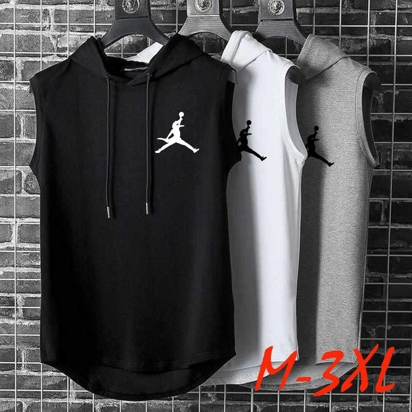 Newest Men Hooded Sleeveless Shirt Summer Bodybuilding Gym Tank Top Man Fashion Hip Pop Vest Fitness Singlets Sweatshirt Male Clothing