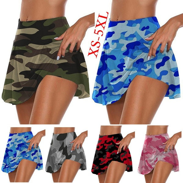 S-5XL Women Camouflage Print Double-Layer Skirts Yoga Sports Leggings Fitness Skirts