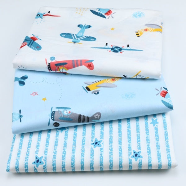 3 Pcs-Lot 40X50CM Cartoon Airplane Star Printed Cloth Cotton Bedding Clothing Fabric Kindergarten Baby Pajamas Dress Cotton Fabric 100% Cotton Twill