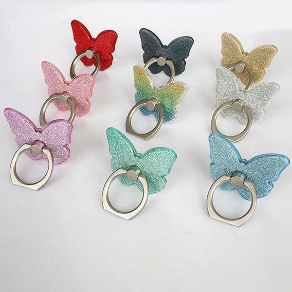 Anneau de téléphone Support de support Papillon Bling Glitter Support universel à 360 degrés