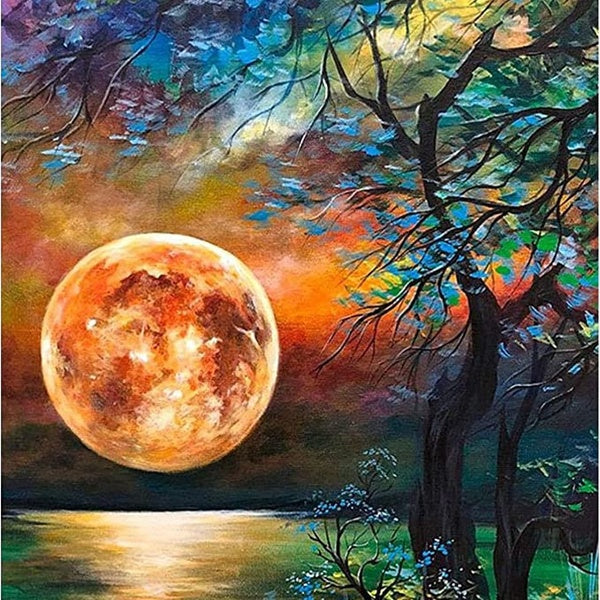 Moon DIY 5D Diamond Painting Full Drill with Number Kits Home and Kitchen Fashion Cross Stitch Embroidery Paintings Canvas Pictures Wall Decoration G