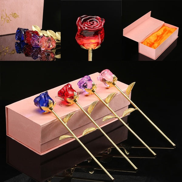 Gold Plated Rose Crystal Red Rose Flower Gold Dipped Rose for Wedding Velentine Day Gift