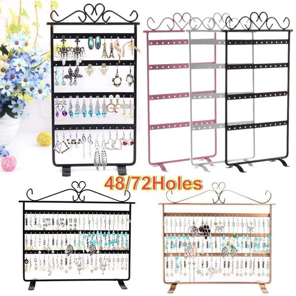 48Holes & 4 Layers - 72 Holes & 3 Layers Earring Display Stand Earring Organiser, Earrings Ear Studs Necklace Bracelet Rings Jewelry Display Rack,Earring