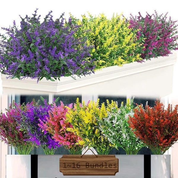 1-16 Bundles Artificial Lavender Flowers, Outdoor Indoor Fake Flowers Plastic Shrubs Plants Greenery for Hanging Plants Home Wedding Farmhouse Offic
