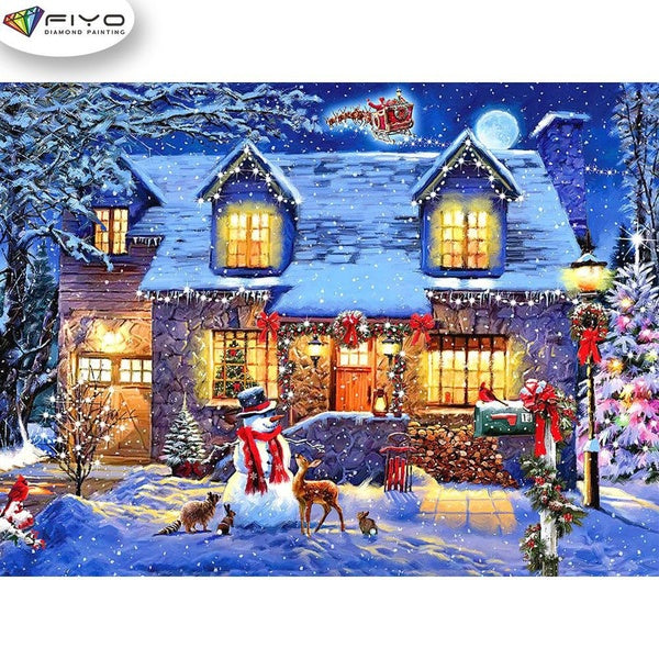 FIYO Snowman Christmas Diamond Painting Kits For Adults DIY 5D Diamond Mosaic Diamond Painting Home and Kitchen Fashion Canvas Pictures Wall Decorati