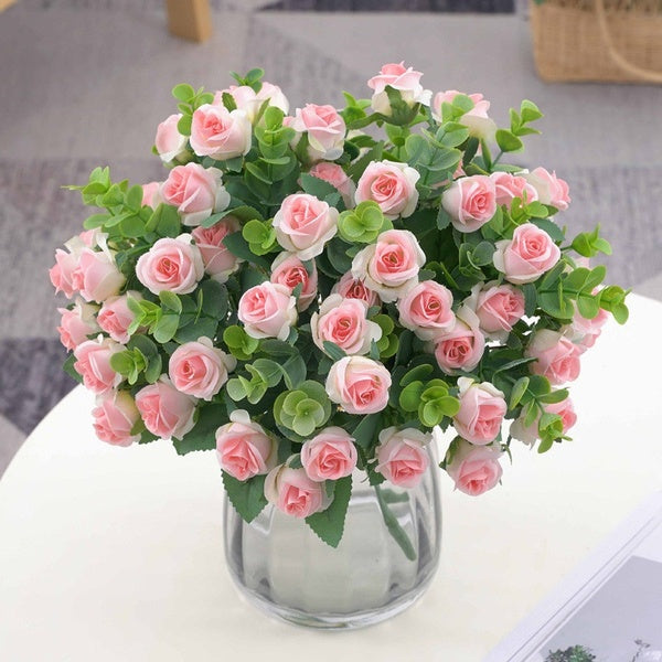11head Silk Rose Eucalyptus Bouquet Home Decoration Accessories Wedding Party Scrapbook Fake Plants Diy Artificial Roses Flowers