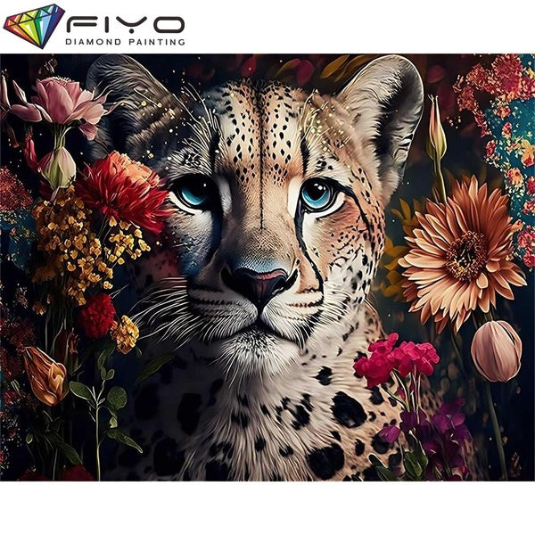 FIYO Flower and Leopard DIY 5D Diamond Painting Full Drill with Number Kits Home and Kitchen Fashion Mosaic Diamond Painting Canvas Wall Decoration G