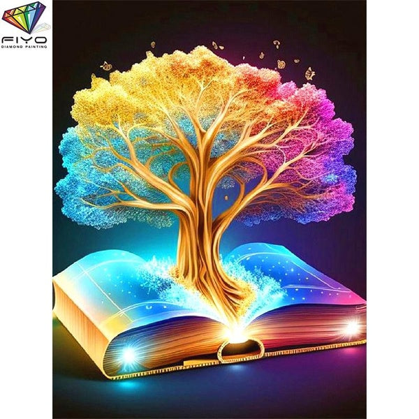 FIYO The Tree in the Book DIY 5D Diamond Painting Full Drill with Number Kits Home and Kitchen Fashion Mosaic Diamond Painting Canvas Wall Decoration