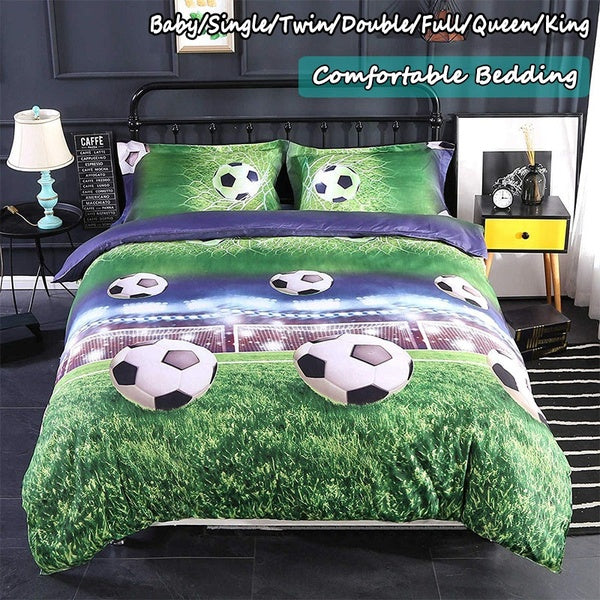 2-3 Pcs 3D Soccer Turf Bedding 3 Sets of Microfiber Quilt Football Printed Bedding Cover Children Creative Personality Household Items(Baby-Single-Tw