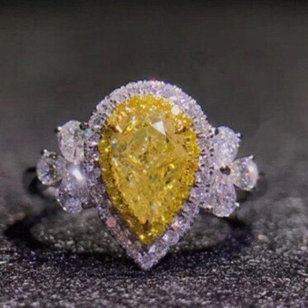 Charme en forme de larme en forme de citrine anneaux côté brillant diamant pierre anneaux pour femmes personnalité luxe fête banquet bijoux mariée ma