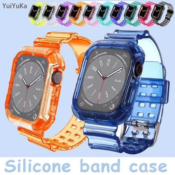 YuiYuKa Transparent Silicone Strap with Case for Smart Watch Series 8 7 41mm 45mm 40mm 44mm 42mm 38mm Accessories Sport Soft Bracelet Band Cover for Matron Inn