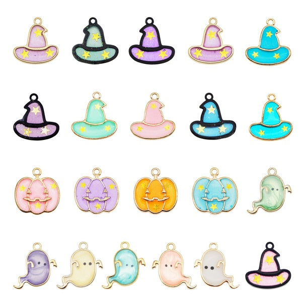 20PCS Enamel Halloween Charms Random Mixed Ghost Pumpkin Hat Alloy Pendant Jewelry Making Accessory