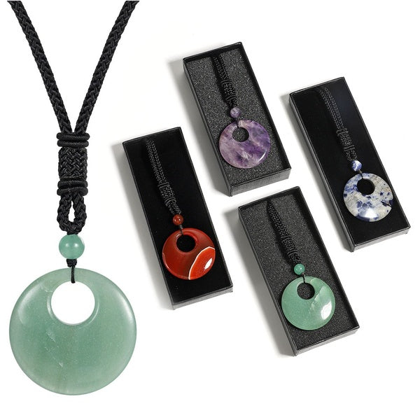 Healing Crystal Pendant Necklace Adjustable Protection Lucky Coin Charms Pendant Necklace for Men and Women.