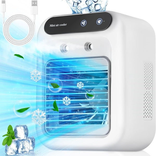 Portable Air Conditioners, Rechargeable Mini Air Conditioner with 2 Cool Mists, Upgraded Personal Desk Air Cooler with 500ML Water Tank for Room, Tra