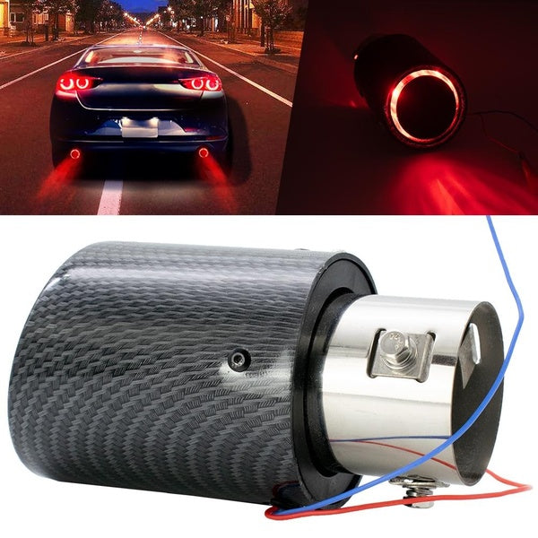 1-2PCS Car Beauty Exhaust Muffler Tip Carbon Fiber Look Stainless Steel With LED Red Light Car Exterior Accessories