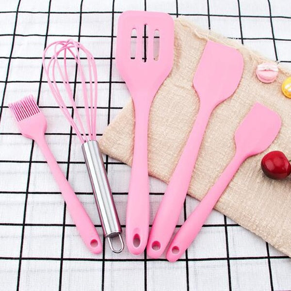 5pcs-lot Heat Resistant Silicone Cooking Tools Kitchen Utensils Set Baking Pastry Egg Beater Spatula Spoon Accessories OK 1185