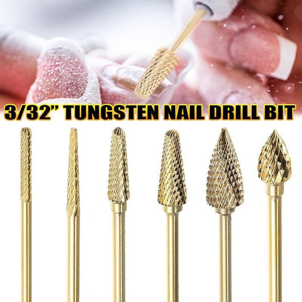 1Pcs Gold Tungsten Nail Drill Bit, 3-32 Inch Fine Teeth Cone Nail Drill Nail File Bits Electric Manicure Drill Machine Accessories Dead Skin Cutter N