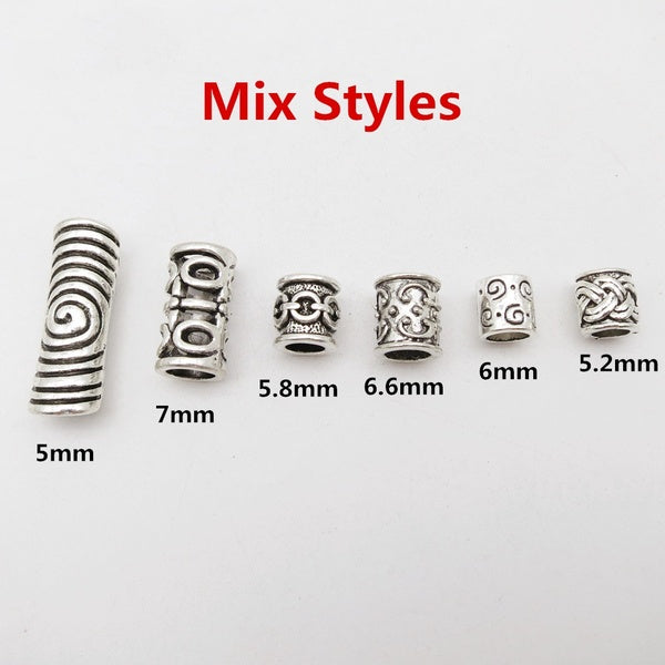 6Pcs-Pack mix metal silver set hair braid dread beard dreadlock beads rings tube for hair accessories