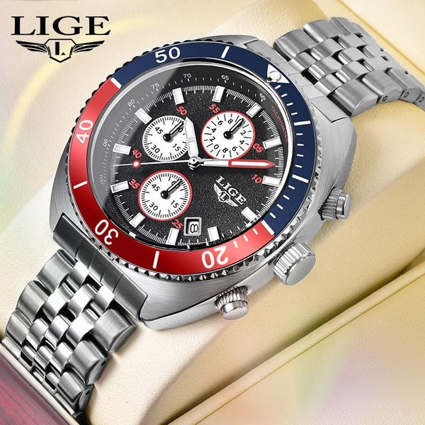 LIGE Marque Nouveau Mens Designer De Mode Montre En Acier Inoxydable Montres pour Hommes Sport Casual Étanche Montres À Quartz Hommes Lumineux Chrono