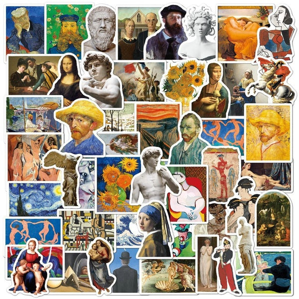 10-52PCS Classical Oil Painting Art Van Gogh Mona Lisa Stickers Matisse Style Art Sticker For Car Guitar Laptop Luggage Skateboard Decals Graffiti St