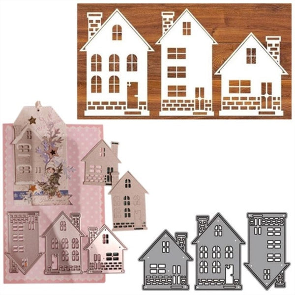 Design Style of 3 Spire Houses Metal Cutting Die Stencil for DIY Scrapbooking Album Photo Embossing Paper Card Craft Decor