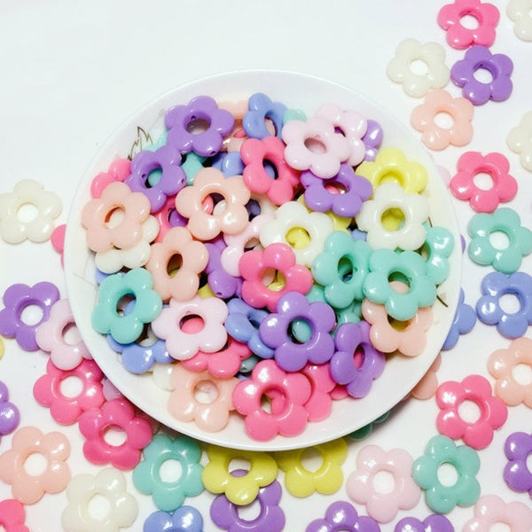 New 20pcs 19mm Acrylic Hollow Out Loose Beads Acrylic Holes Flower DIY Accessories Jewelry Beads Candy Solid Color DIY Beads