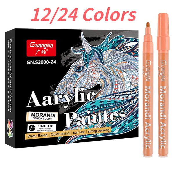 12-24 Color Morandi Acrylic Paint Marker Set for Ceramic Rock Glass Porcelain Mug Wood Fabric Canvas Painting Art Supplies