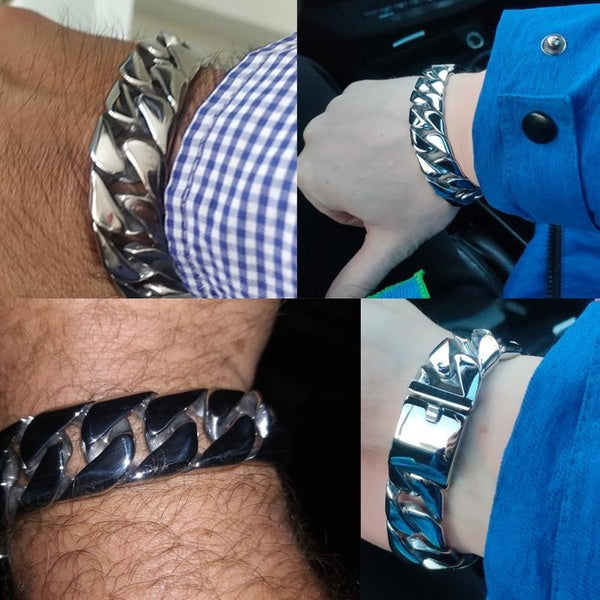 Polished 316L Stainless Steel Men's Bracelets 20MM Wide Curb Cuban Link Chain Bracelet for Men Jewellery Accessory Male Bangles Gift Wrapped