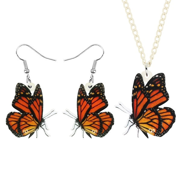 Acrylique volant monarque papillon ensembles de bijoux esthétique Animal insecte collier boucles d'oreilles pour femmes dames enfants cadeaux charmes