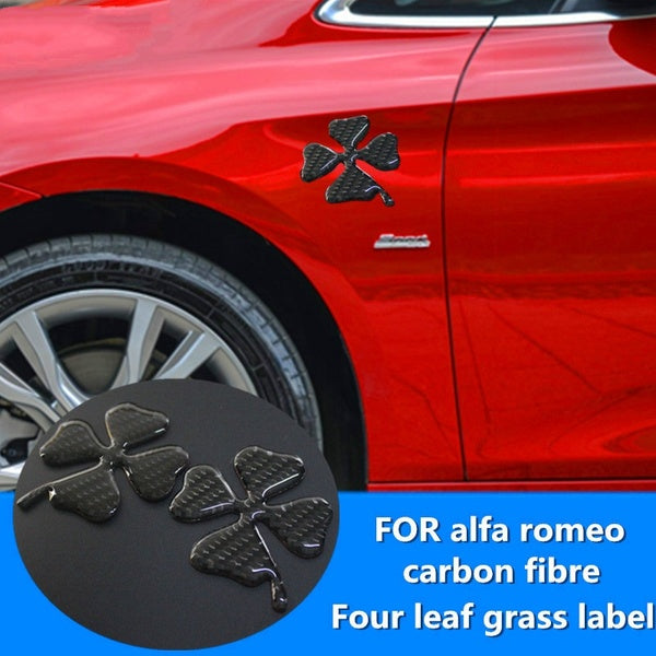 Clover Carbon Fibre Badge Emblem Car Stickers,for Alfa Romeo Giulia Stelvio ALFA GT Giulietta Mito 147 146 166 159 Car Styling 2pcs