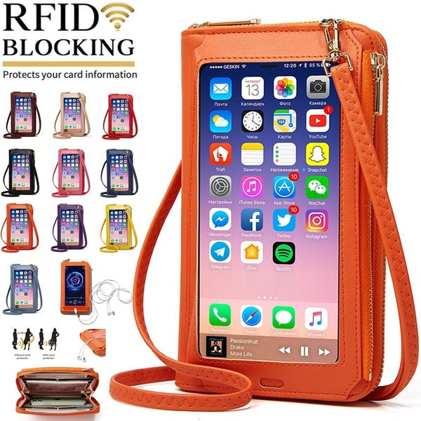 Sac à main pour téléphone portable à écran tactile pour femme Portefeuille de blocage RFID avec sangle 8 emplacements pour carte Petit sac à bandouli