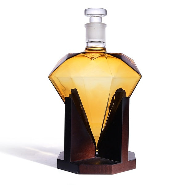 Whiskey Decanter Gift Diamond Decanters for Alcohol, Rum, Bourbon, Scotch, Novelty Wine Decanter with Wood Stand & Airtight Stopper 850ml