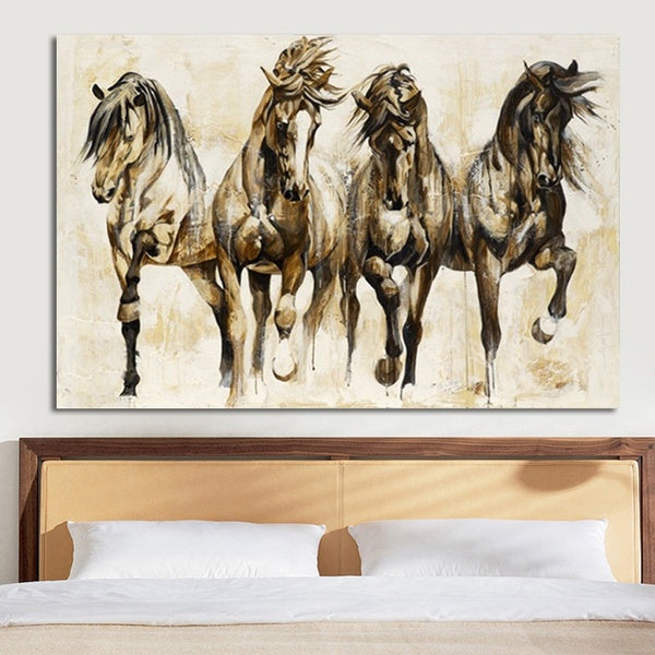 Retro Brown Horse Dance Canvas Art Animal Wall Art Poster Pictures For Living Room Home Decor Wall Canvas Print Painting