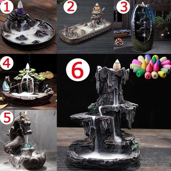 Ceramic Incense Burner for Smoke Backflow Like Water Streaming Down Art Craft Incense Cone Furnace Home Decor w- 20 Incense Cones