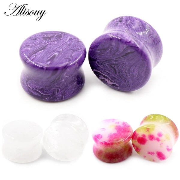 Alisouy 1PC Blanc Violet Rouge Pierre Naturelle Évasée Tunnel D'oreille Plug Chair Écarteur Expander Jauges Boucles D'oreilles Piercing Bijoux De Cor
