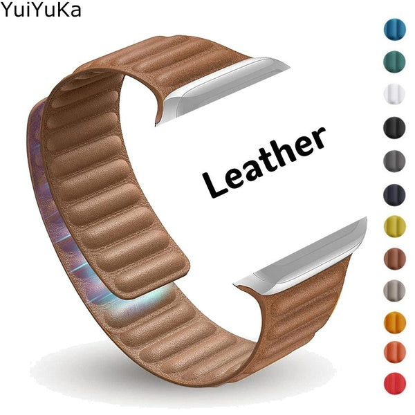 YuiYuKa Band for Smart Watch Ultra 49mm 8 7 45mm 41mm SE 6 5 4 44mm 40mm 42mm 38mm for Smartwatch Series 3 4 5 SE 6 1 2, Genuine Leather Magnetic Me