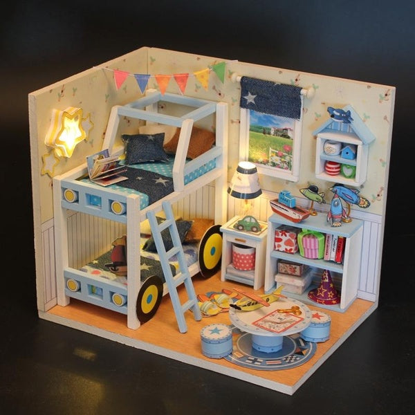 3D Dollhouse Miniature Room DIY Kit LED Wooden Crafts Toy Dolls House Room