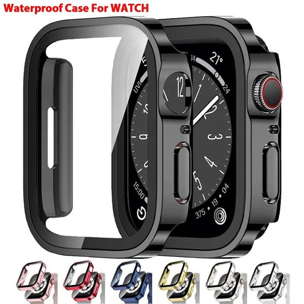 Glass+Waterproof Case for Smart Watch 7 8 9 45mm 41mm Screen Protector Hard PC Bumper for iWatch Series 6 5 4 SE 40mm 44mm Cover