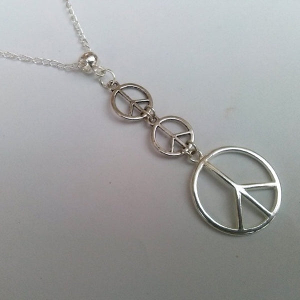 Hippie Necklace, Silver Peace Sign Necklace, CND Necklace, 60's Jewelry, Hippie Jewellery, Handmade Jewelry