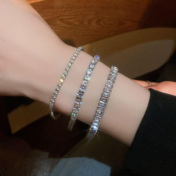 Solid Pure Silver 15-16-17-18-19-20-21 cm Tennis Bracelet Pave 3 mm Round Black Jet Zircon Elegant Real 925 Jewelry For Women