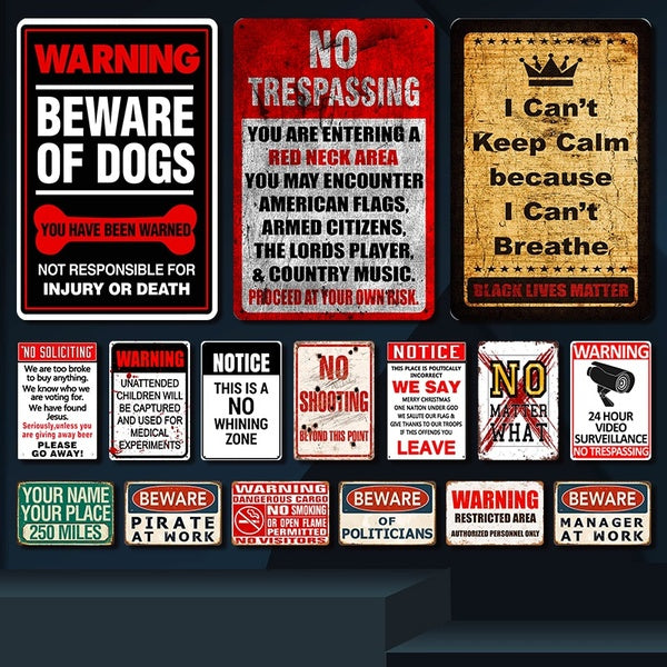 Warning Beware Of Dogs Signs Vintage Metal Tin Sign No Trespassing Signs Wall Decor 8 x 12 Inches
