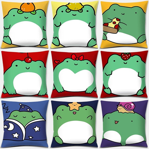 Cartoon frog pattern series decorative pillowcase, square pillowcase, home office decoration (45cm * 45cm)