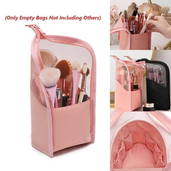 1Pc Portable Stand Cosmetic Bag Travel Toiletry Bag Zipper Makeup Brush Organizer Bag