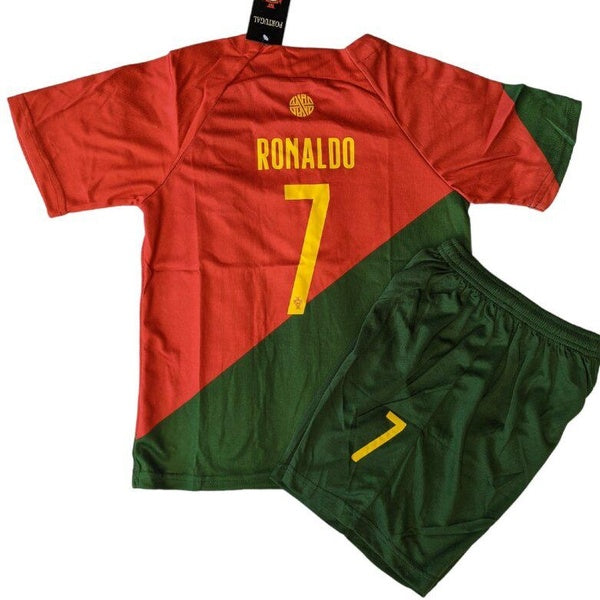 Ronaldo Cristiano Portugal Green kids-youth soccer football jersey and shorts