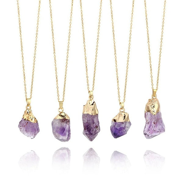 Amethyst Healing Natural Gemstone Necklace Irregularity Crystal Golden Silver Chain Necklace Charms Colorful Pendant Necklace for Women Jewelry