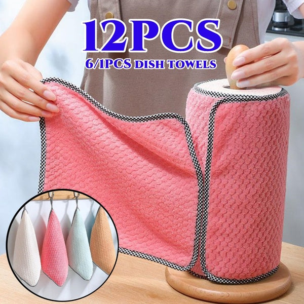 1-6-12Pcs Coral Velvet Dish Towels Rag Non-stick Oil Dish Cloths Double-sided Absorbent Scouring Pad for Kitchen
