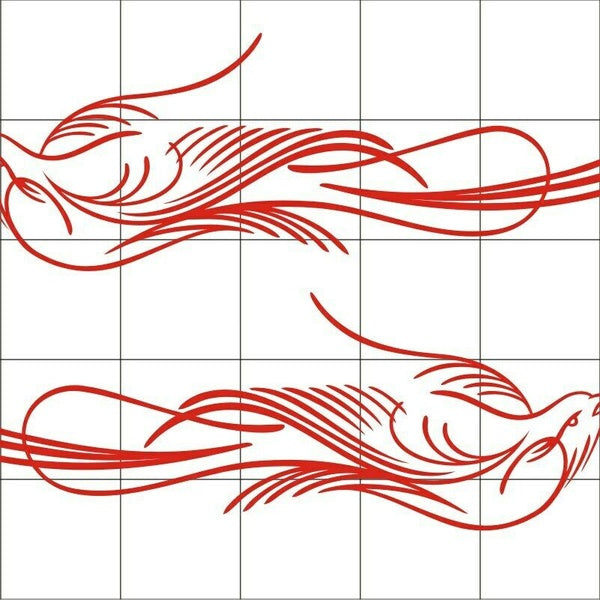 2PCS Phoenix Bird Pinstripe Applique Sword Flower Car Sticker Decal Vinyl Car Sticker