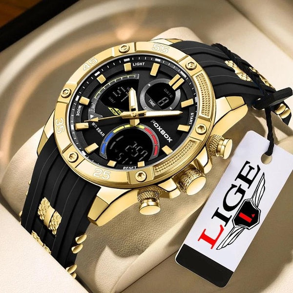 LIGE hommes montres marque de luxe bracelet en Silicone étanche Sport Quartz chronographe montre militaire hommes horloge Relogio Masculino