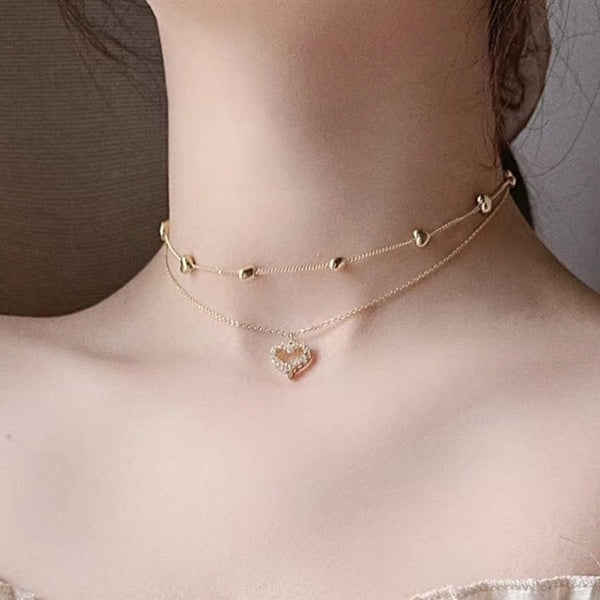 Women Fashion Gold Color Crystal Heart Tassel Charm Necklace for Women Trendy Lovely Choker Necklace Jewelry Accessories